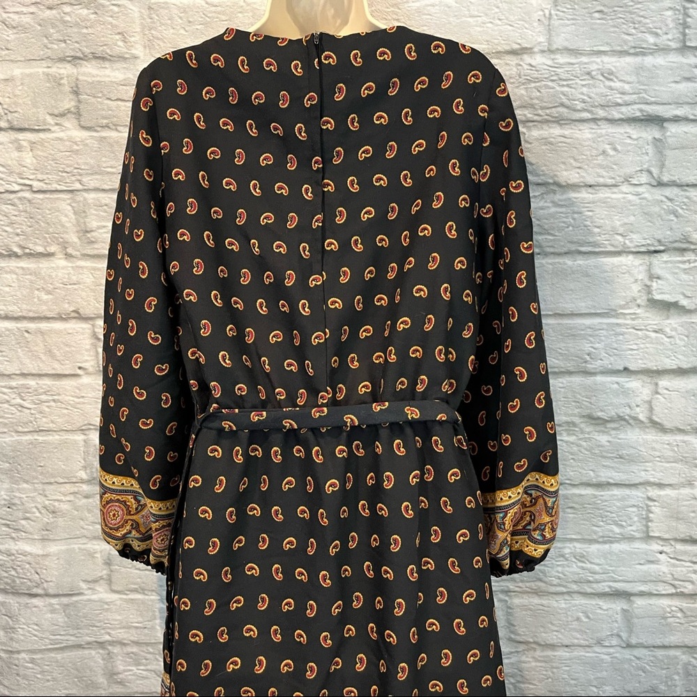 Vintage 70s/80s JJ Dean Paisley Print Belted MIDI Long Sleeve Bohemian Dress - Picture 3 of 16